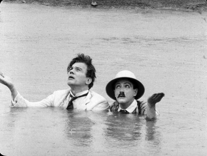 Joseph Cotten and Edgar Barrier, in a still from TOO MUCH JOHNSON. Image courtesy of the NFPF.