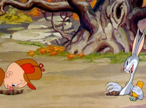 Elmer and Bugs, "A Wild Hare" (1940). Photo credit: http://likelylooneymostlymerrie.blogspot.com.