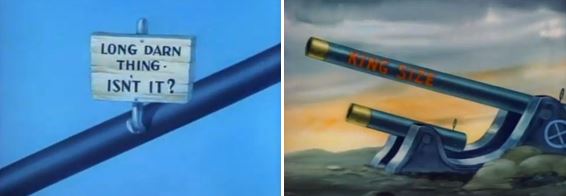 Amurica!--loud and proud on the left; Germany's puny member ... er, gun ... on the right.